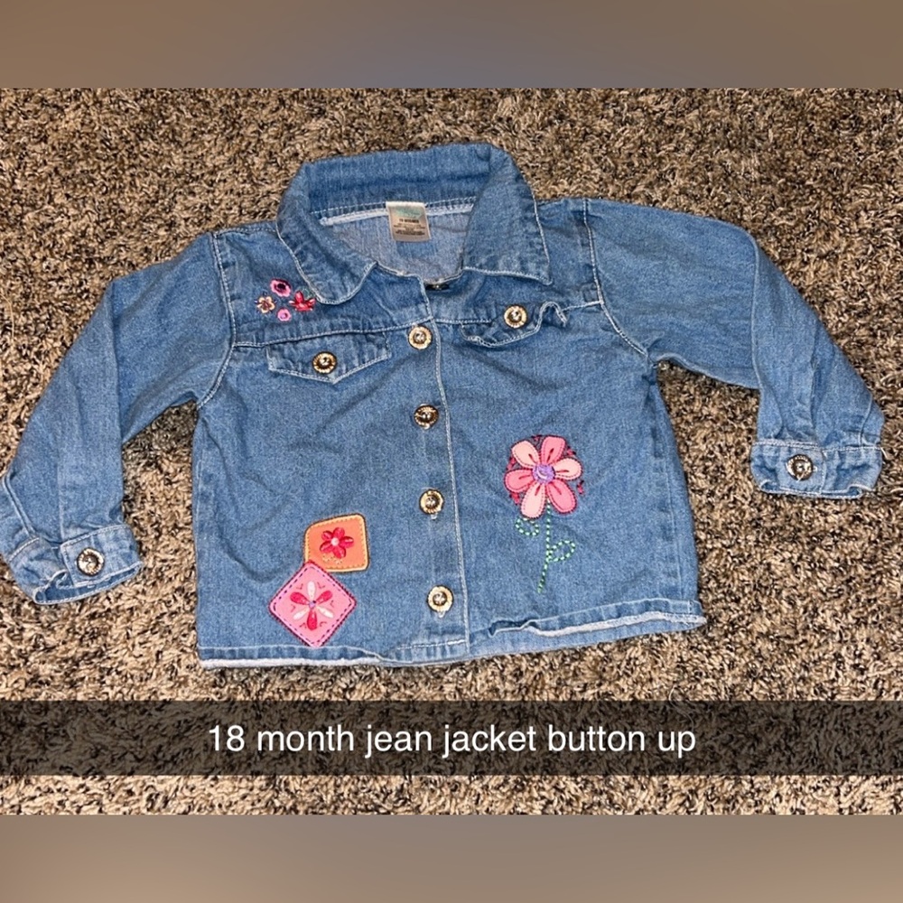 Vintage Blue Jean Jacket with Pink Floral Patches